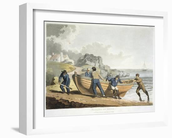 Seamen Hauling a Clinker-Built Dinghy Up onto the Shore, 1821-null-Framed Giclee Print