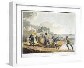 Seamen Hauling a Clinker-Built Dinghy Up onto the Shore, 1821-null-Framed Giclee Print