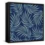 Seamless Abstract Floral Pattern from Watercolor Painted Palm Leaf Silhouette on a Dark Indigo Blue-L Kramer-Framed Stretched Canvas