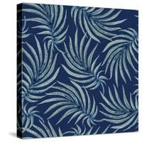 Seamless Abstract Floral Pattern from Watercolor Painted Palm Leaf Silhouette on a Dark Indigo Blue-L Kramer-Stretched Canvas