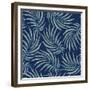 Seamless Abstract Floral Pattern from Watercolor Painted Palm Leaf Silhouette on a Dark Indigo Blue-L Kramer-Framed Premium Giclee Print