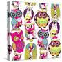 Seamless and Colourful Owl Pattern.-Alisa Foytik-Stretched Canvas