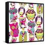 Seamless and Colourful Owl Pattern.-Alisa Foytik-Framed Stretched Canvas