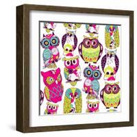 Seamless and Colourful Owl Pattern.-Alisa Foytik-Framed Art Print