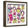 Seamless and Colourful Owl Pattern.-Alisa Foytik-Framed Art Print