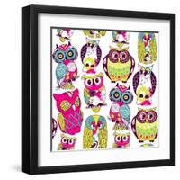 Seamless and Colourful Owl Pattern.-Alisa Foytik-Framed Art Print