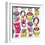 Seamless and Colourful Owl Pattern.-Alisa Foytik-Framed Art Print