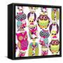 Seamless and Colourful Owl Pattern.-Alisa Foytik-Framed Stretched Canvas