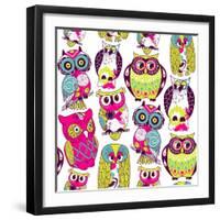 Seamless and Colourful Owl Pattern.-Alisa Foytik-Framed Art Print