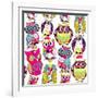 Seamless and Colourful Owl Pattern.-Alisa Foytik-Framed Art Print