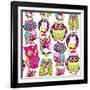 Seamless and Colourful Owl Pattern.-Alisa Foytik-Framed Art Print