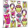 Seamless and Colourful Owl Pattern.-Alisa Foytik-Mounted Art Print