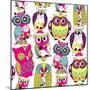 Seamless and Colourful Owl Pattern.-Alisa Foytik-Mounted Premium Giclee Print