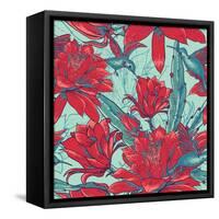 Seamless Background Flowers and Hummingbirds-Varvara Kurakina-Framed Stretched Canvas