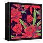 Seamless Background Flowers and Hummingbirds-Varvara Kurakina-Framed Stretched Canvas