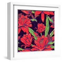 Seamless Background Flowers and Hummingbirds-Varvara Kurakina-Framed Art Print