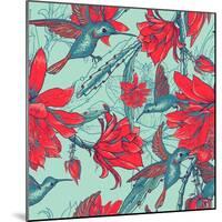 Seamless Background Flowers and Hummingbirds-Varvara Kurakina-Mounted Art Print