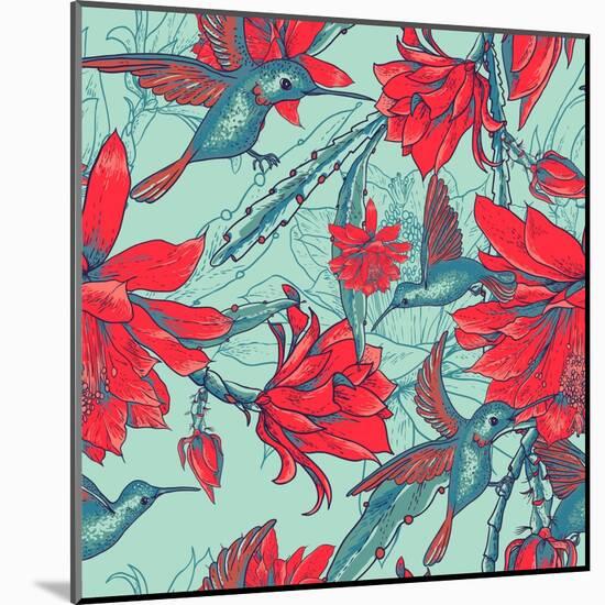 Seamless Background Flowers and Hummingbirds-Varvara Kurakina-Mounted Art Print