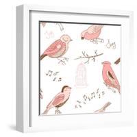 Seamless Background Made of Cute Hand-Drawn Bird Doodles-Alisa Foytik-Framed Art Print