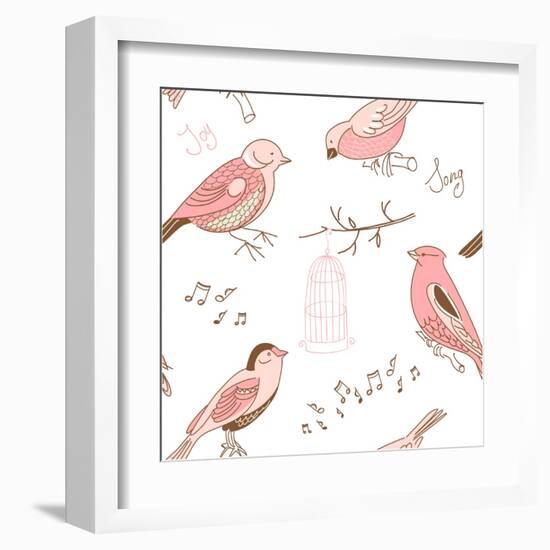 Seamless Background Made of Cute Hand-Drawn Bird Doodles-Alisa Foytik-Framed Art Print