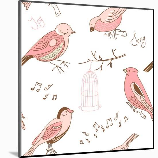 Seamless Background Made of Cute Hand-Drawn Bird Doodles-Alisa Foytik-Mounted Art Print