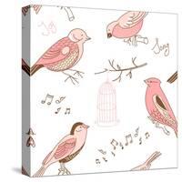 Seamless Background Made of Cute Hand-Drawn Bird Doodles-Alisa Foytik-Stretched Canvas