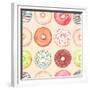 Seamless Background of Watercolor Colorful Donuts Glazed.-Nikiparonak-Framed Premium Giclee Print