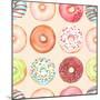 Seamless Background of Watercolor Colorful Donuts Glazed.-Nikiparonak-Mounted Premium Giclee Print