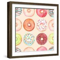 Seamless Background of Watercolor Colorful Donuts Glazed.-Nikiparonak-Framed Art Print