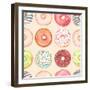 Seamless Background of Watercolor Colorful Donuts Glazed.-Nikiparonak-Framed Art Print