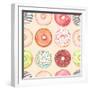 Seamless Background of Watercolor Colorful Donuts Glazed.-Nikiparonak-Framed Art Print