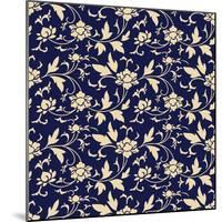 Seamless Background Retro Navy Blue Botanic Garden Flower Vine Chintz-Phoebe Yu-Mounted Art Print