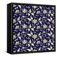 Seamless Background Retro Navy Blue Botanic Garden Flower Vine Chintz-Phoebe Yu-Framed Stretched Canvas