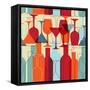 Seamless Background with Wine Bottles and Glasses. Bright Colors Wine Pattern for Web, Poster, Text-mcherevan-Framed Stretched Canvas