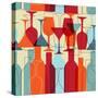 Seamless Background with Wine Bottles and Glasses. Bright Colors Wine Pattern for Web, Poster, Text-mcherevan-Stretched Canvas