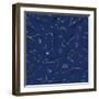 Seamless Background with Zodiac Constellations and Signs on Blue. Line Art Vector with Horoscope Sy-Vera Petruk-Framed Art Print