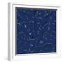 Seamless Background with Zodiac Constellations and Signs on Blue. Line Art Vector with Horoscope Sy-Vera Petruk-Framed Art Print