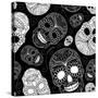 Seamless Black and White Background with Skulls-Alisa Foytik-Stretched Canvas