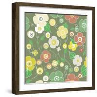 Seamless Colourful Pattern on Green Background-Rouz-Framed Art Print