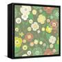 Seamless Colourful Pattern on Green Background-Rouz-Framed Stretched Canvas