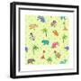 Seamless Different South Animals and Plants Pattern with Cartoon Elephant, Camel, Hippopotamus-Nataliia Vzyshnevska-Framed Premium Giclee Print