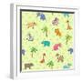 Seamless Different South Animals and Plants Pattern with Cartoon Elephant, Camel, Hippopotamus-Nataliia Vzyshnevska-Framed Art Print