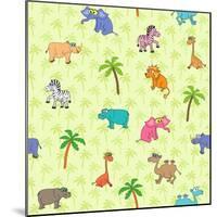 Seamless Different South Animals and Plants Pattern with Cartoon Elephant, Camel, Hippopotamus-Nataliia Vzyshnevska-Mounted Art Print