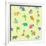 Seamless Different South Animals and Plants Pattern with Cartoon Elephant, Camel, Hippopotamus-Nataliia Vzyshnevska-Framed Art Print