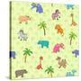 Seamless Different South Animals and Plants Pattern with Cartoon Elephant, Camel, Hippopotamus-Nataliia Vzyshnevska-Stretched Canvas