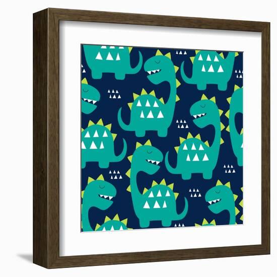 Seamless Dinosaur Pattern Vector Illustration-Larienn-Framed Art Print