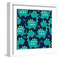 Seamless Dinosaur Pattern Vector Illustration-Larienn-Framed Art Print