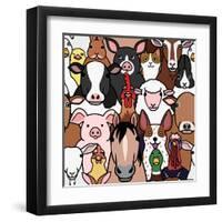 Seamless Doodle Farm Animals Faces Background-Studio Ayutaka-Framed Art Print