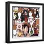 Seamless Doodle Farm Animals Faces Background-Studio Ayutaka-Framed Art Print