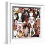 Seamless Doodle Farm Animals Faces Background-Studio Ayutaka-Framed Art Print